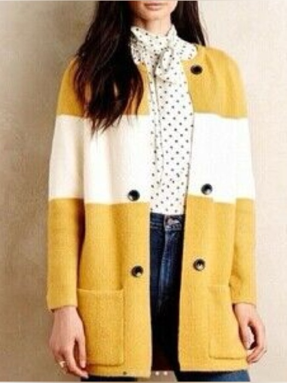 La Fee Verte Small Anthropologie Striped Open Cardigan chore pockets buttons